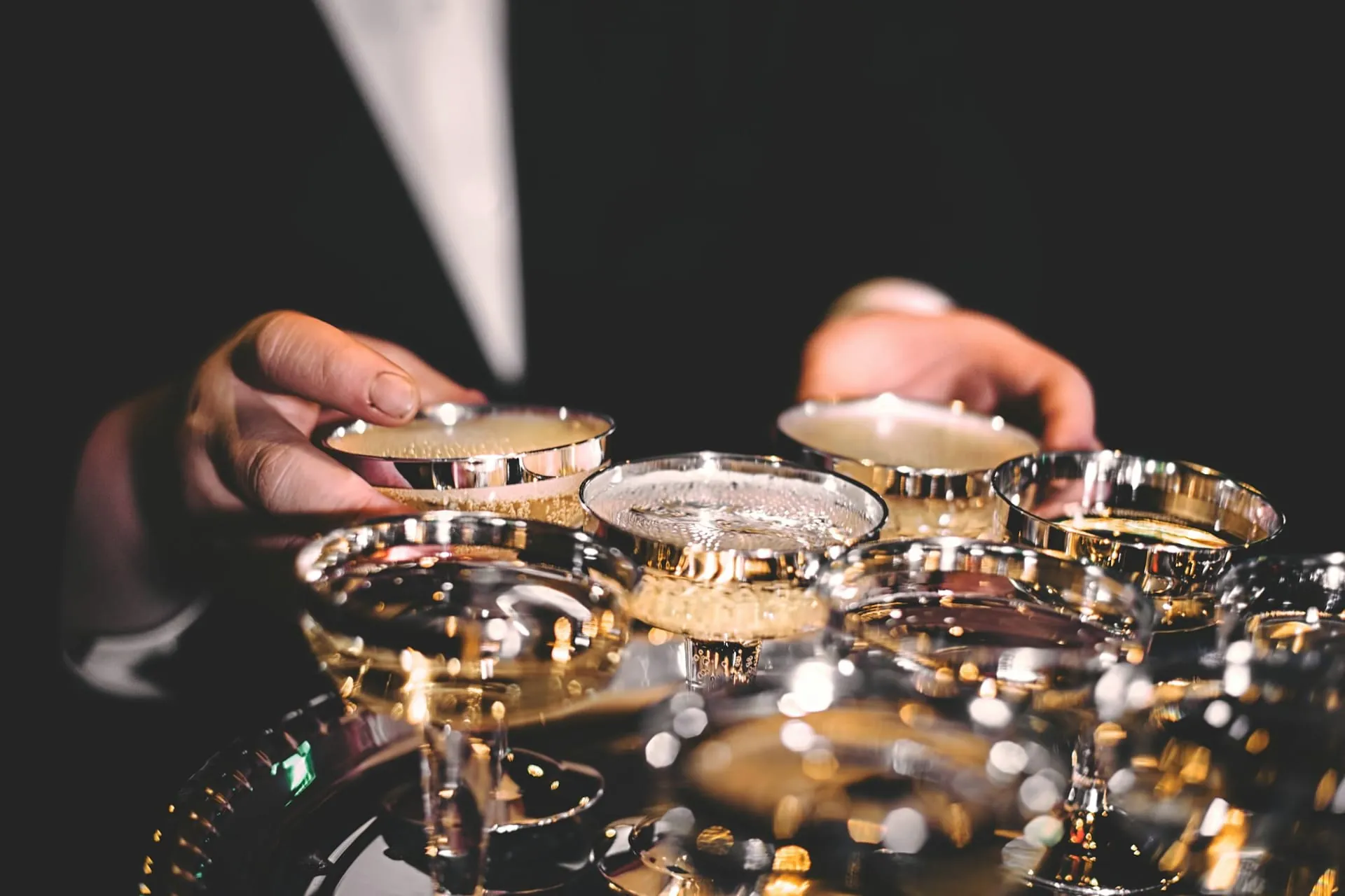 Formal gala champagne coupe glasses tray