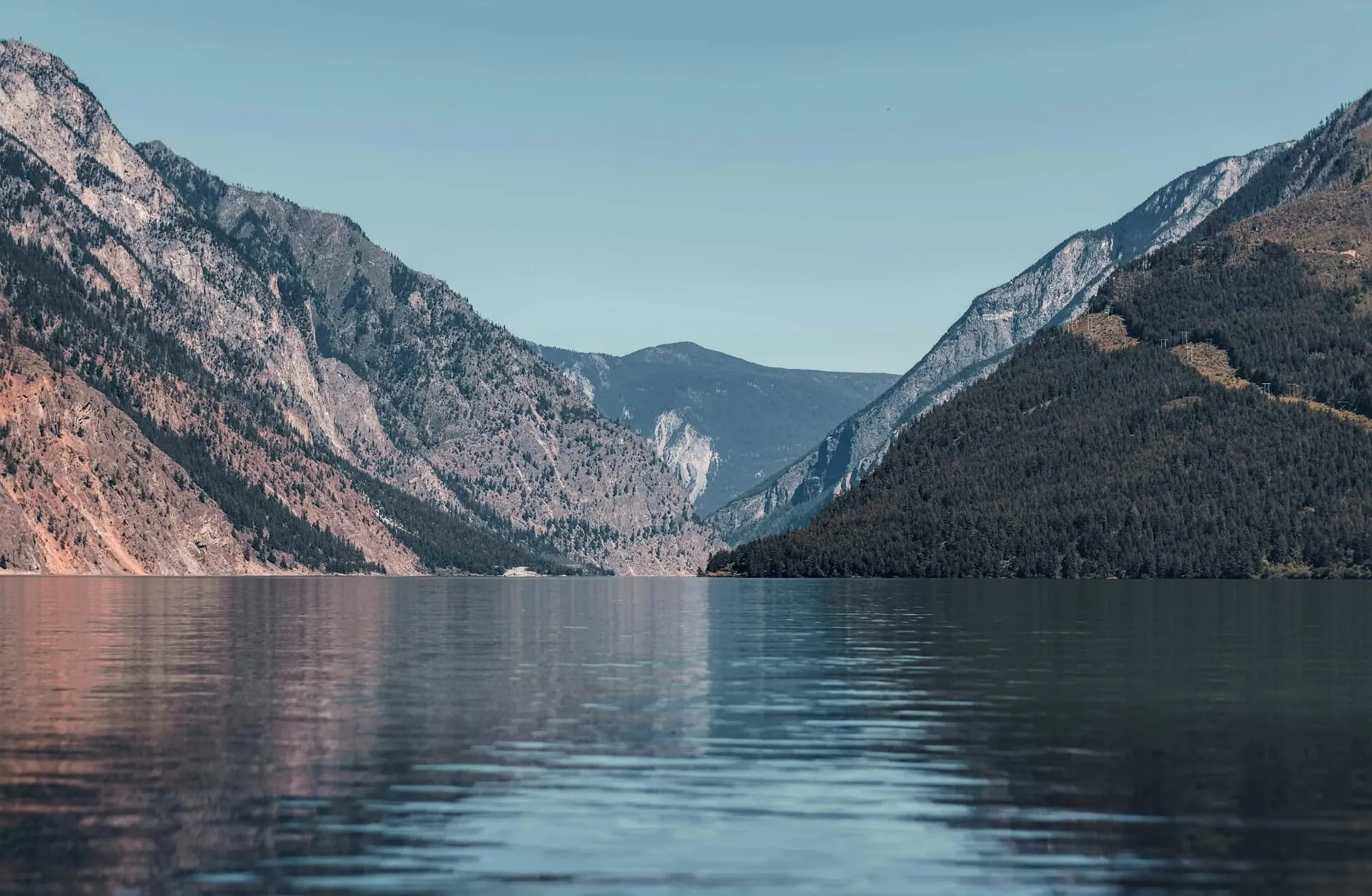 BC interior mountain lake fjord reflection