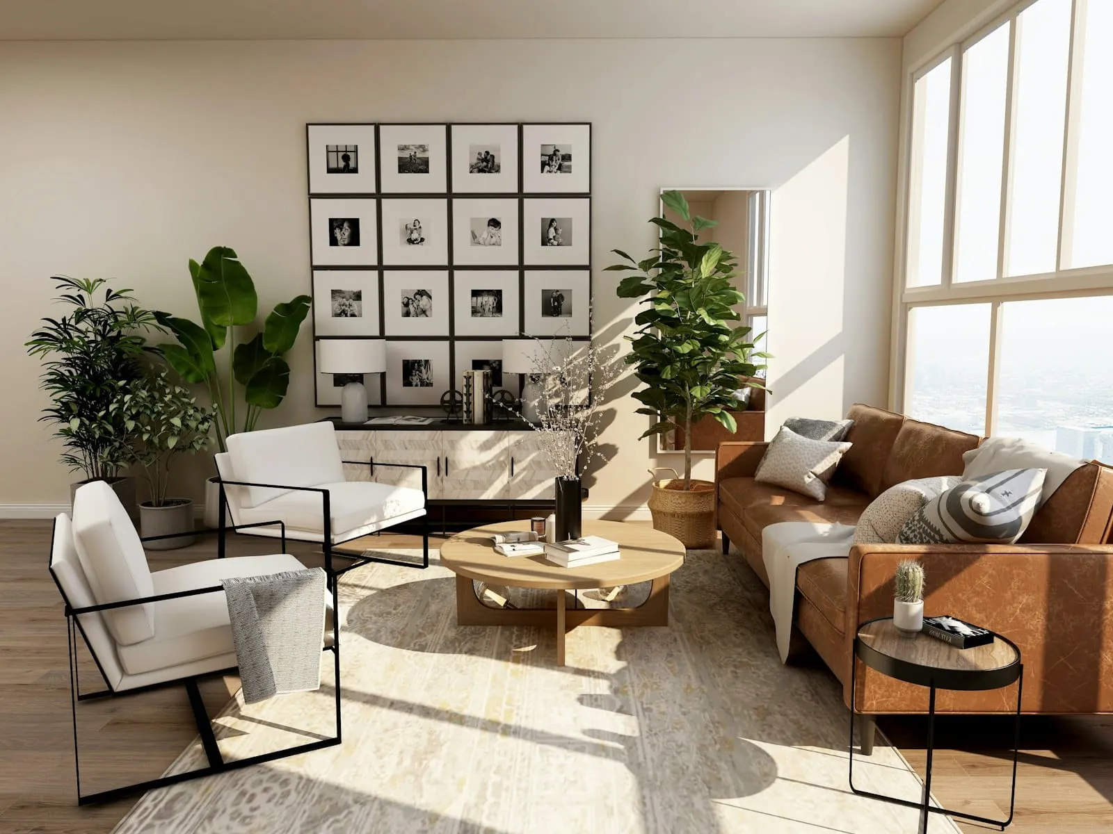 Real estate interior living room gallery wall family